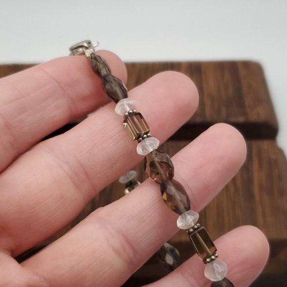 7 Inch 925 Sterling Silver Smoky Quartz And Moonstones Bracelet - Picture 3 of 7